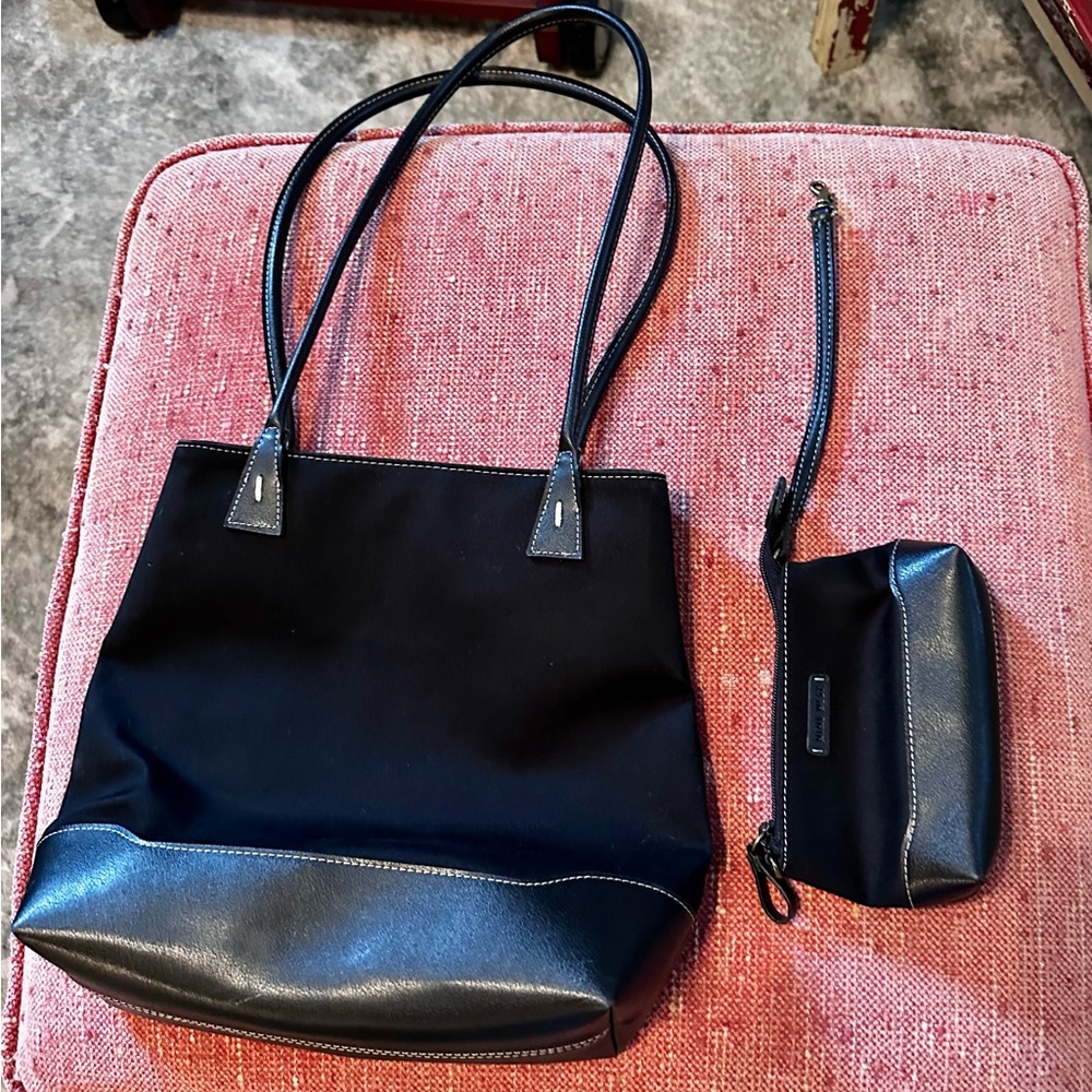 Elegant Black Tote Bag with Matching Pouch